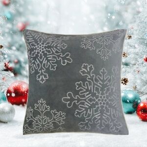Homey COZY Embroidery Gray Snowflake Velvet Throw Pillow, 20", Cover Only